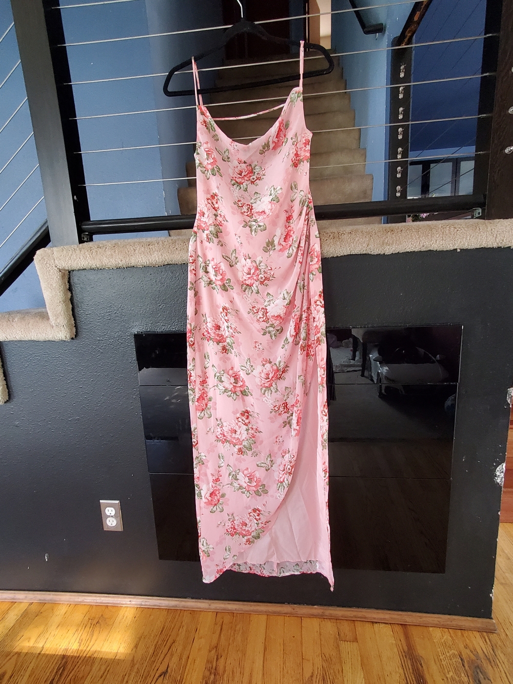 Pink Floral Slip Maxi Dress with Spaghetti Straps